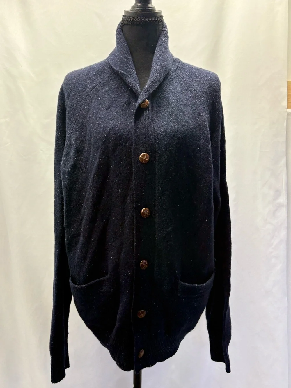 J.Crew Mens Navy Lambswool Shawl Collar Cardigan Sweater Large